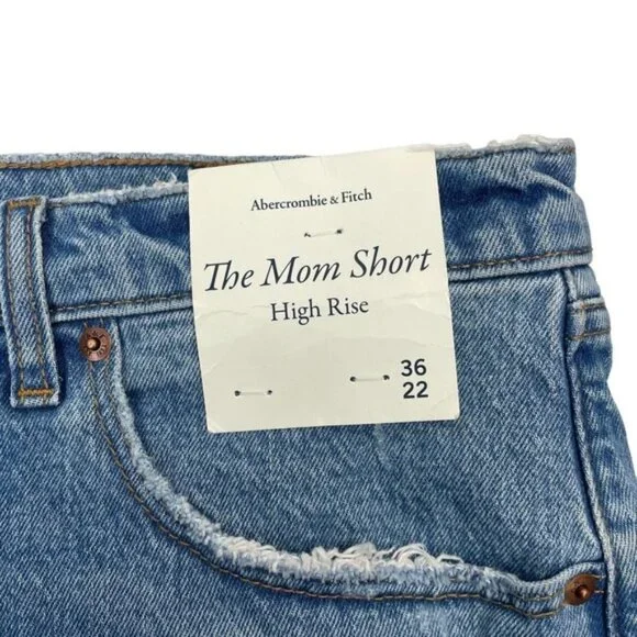 NWT ABERCROMBIE & FITCH High Rise Mom Cut Off Denim Short Sz 22 - Picture 6 of 8